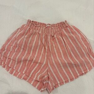 Aerie Coral Striped High Waist Shorts